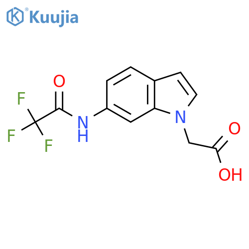 2-6-(2,2,2-trifluoroacetamido)-1H-indol-1-ylacetic acid structure