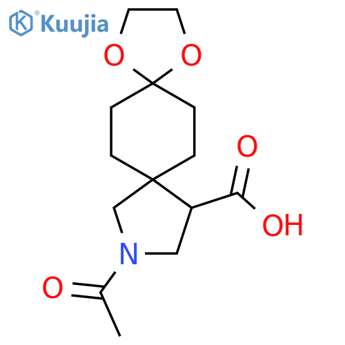 10-acetyl-1,4-dioxa-10-azadispiro4.2.4^{8}.2^{5}tetradecane-12-carboxylic acid structure