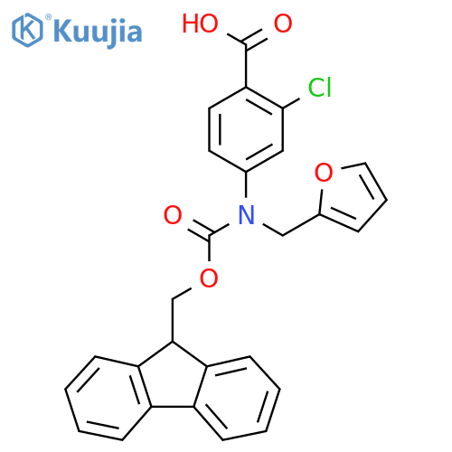 2-chloro-4-({[(9H-fluoren-9-yl)methoxy]carbonyl}[(furan-2-yl)methyl]amino)benzoic acid structure
