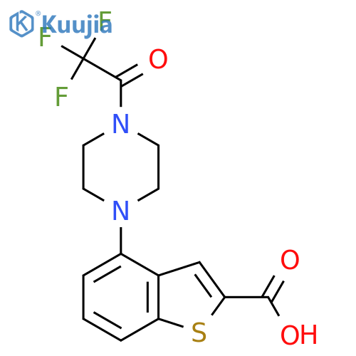 4-4-(2,2,2-trifluoroacetyl)piperazin-1-yl-1-benzothiophene-2-carboxylic acid structure