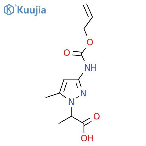 2-(5-methyl-3-{(prop-2-en-1-yloxy)carbonylamino}-1H-pyrazol-1-yl)propanoic acid structure
