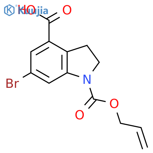 6-bromo-1-(prop-2-en-1-yloxy)carbonyl-2,3-dihydro-1H-indole-4-carboxylic acid structure