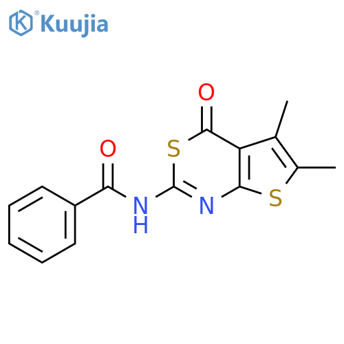 N-{5,6-dimethyl-4-oxo-4H-thieno2,3-d1,3thiazin-2-yl}benzamide structure