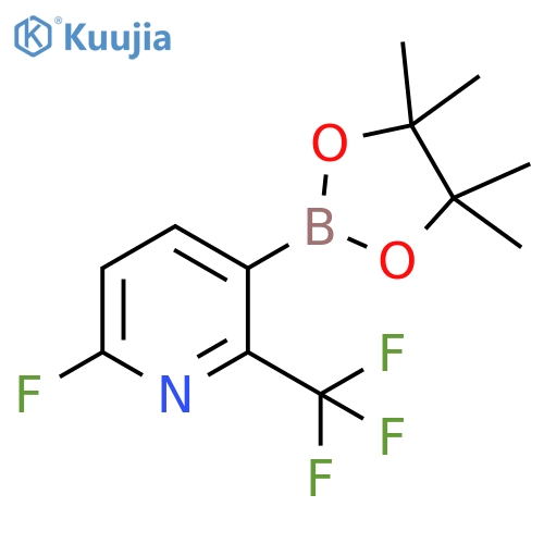 6-fluoro-3-(tetramethyl-1,3,2-dioxaborolan-2-yl)-2-(trifluoromethyl)pyridine structure
