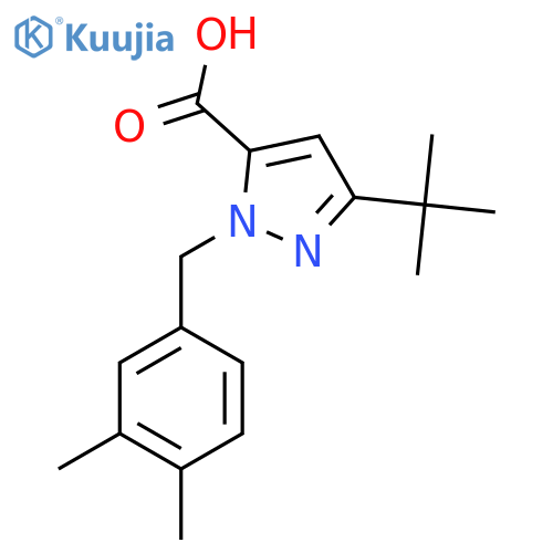 5-Tert-butyl-2-[(3,4-dimethylphenyl)methyl]pyrazole-3-carboxylic acid structure