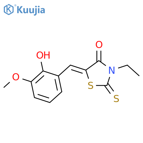 <br>(5E)-3-ethyl-5-(2-hydroxy-3-methoxybenzylidene)-2-thioxo-1,3-thiazolidin-4- one structure