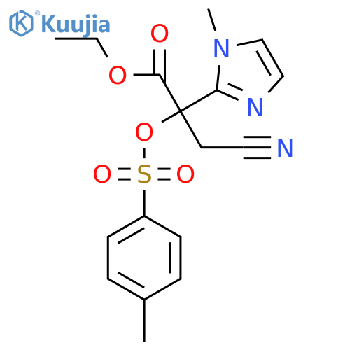 ethyl 3-cyano-2-(1-methyl-1H-imidazol-2-yl)-2-[(4-methylbenzenesulfonyl)oxy]propanoate structure