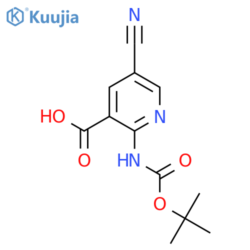 2-{[(Tert-butoxy)carbonyl]amino}-5-cyanopyridine-3-carboxylic acid structure