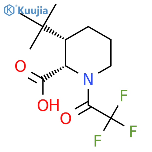 rac-(2R,3R)-3-tert-butyl-1-(2,2,2-trifluoroacetyl)piperidine-2-carboxylic acid structure