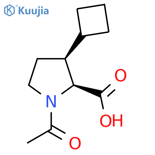 rac-(2R,3R)-1-acetyl-3-cyclobutylpyrrolidine-2-carboxylic acid structure