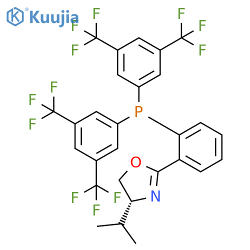 (R)-2-(2-(Bis(3,5-bis(trifluoromethyl)phenyl)phosphino)phenyl)-4-isopropyl-4,5-dihydrooxazole structure
