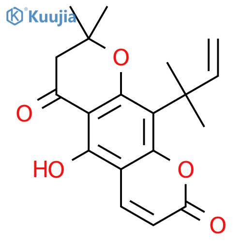 2H,6H-Benzo[1,2-b:5,4-b']dipyran-2,6-dione,10-(1,1-dimethyl-2-propen-1-yl)-7,8-dihydro-5-hydroxy-8,8-dimethyl- structure