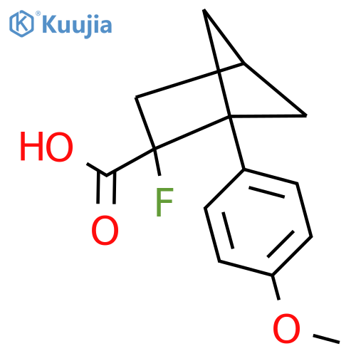 2-Fluoro-1-(4-methoxyphenyl)bicyclo[2.1.1]hexane-2-carboxylic acid structure