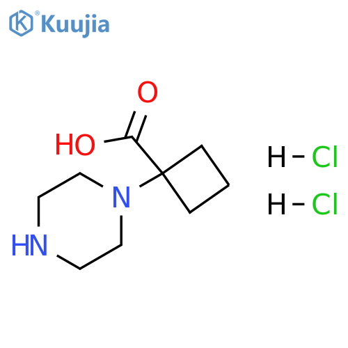 Cyclobutanecarboxylic acid, 1-(1-piperazinyl)-, hydrochloride (1:2) structure