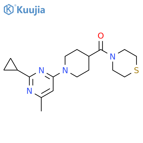 4-[1-(2-cyclopropyl-6-methylpyrimidin-4-yl)piperidine-4-carbonyl]thiomorpholine structure