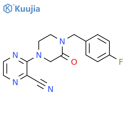 3-{4-[(4-fluorophenyl)methyl]-3-oxopiperazin-1-yl}pyrazine-2-carbonitrile structure