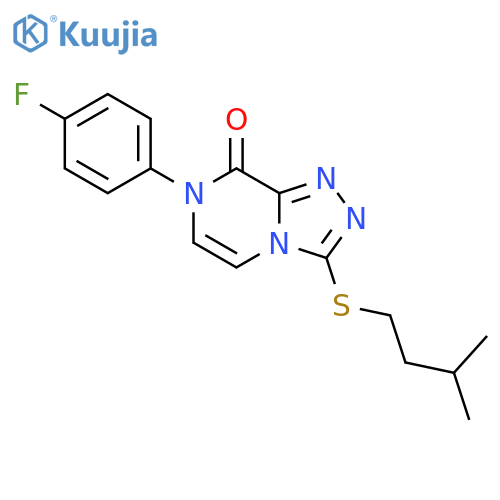 7-(4-fluorophenyl)-3-[(3-methylbutyl)sulfanyl]-7H,8H-[1,2,4]triazolo[4,3-a]pyrazin-8-one structure