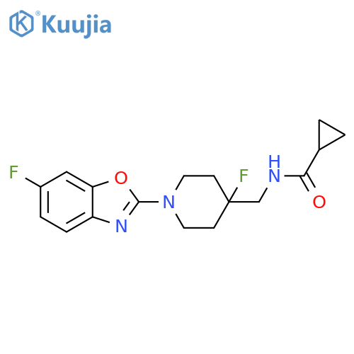N-{[4-fluoro-1-(6-fluoro-1,3-benzoxazol-2-yl)piperidin-4-yl]methyl}cyclopropanecarboxamide structure
