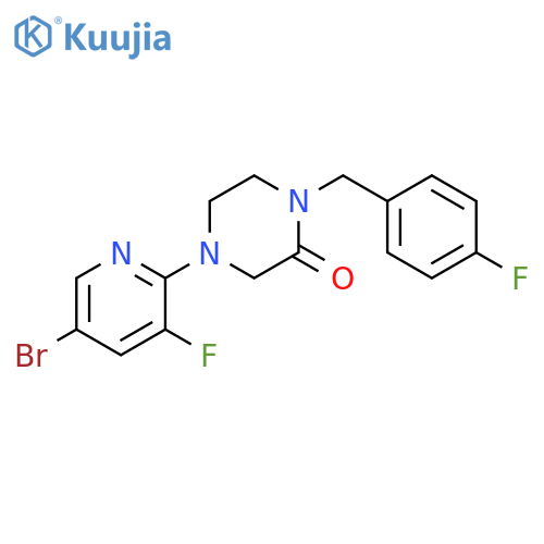 4-(5-bromo-3-fluoropyridin-2-yl)-1-[(4-fluorophenyl)methyl]piperazin-2-one structure