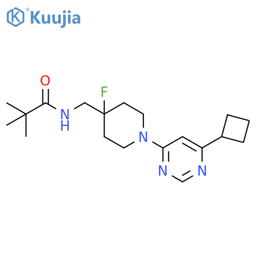 N-{[1-(6-cyclobutylpyrimidin-4-yl)-4-fluoropiperidin-4-yl]methyl}-2,2-dimethylpropanamide structure