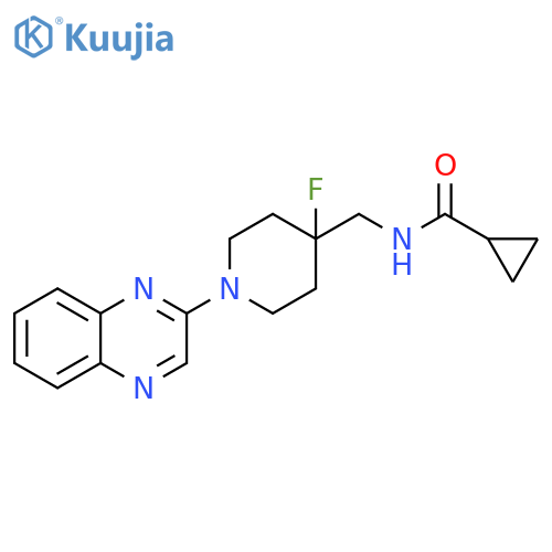 N-{[4-fluoro-1-(quinoxalin-2-yl)piperidin-4-yl]methyl}cyclopropanecarboxamide structure