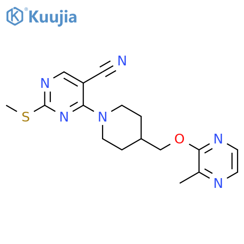 4-(4-{[(3-methylpyrazin-2-yl)oxy]methyl}piperidin-1-yl)-2-(methylsulfanyl)pyrimidine-5-carbonitrile structure