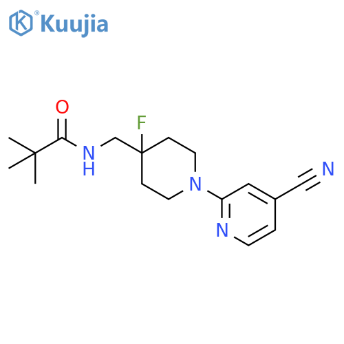 N-{[1-(4-cyanopyridin-2-yl)-4-fluoropiperidin-4-yl]methyl}-2,2-dimethylpropanamide structure