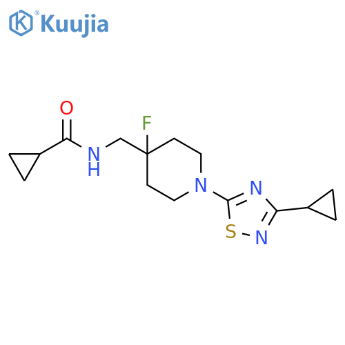 N-{[1-(3-cyclopropyl-1,2,4-thiadiazol-5-yl)-4-fluoropiperidin-4-yl]methyl}cyclopropanecarboxamide structure