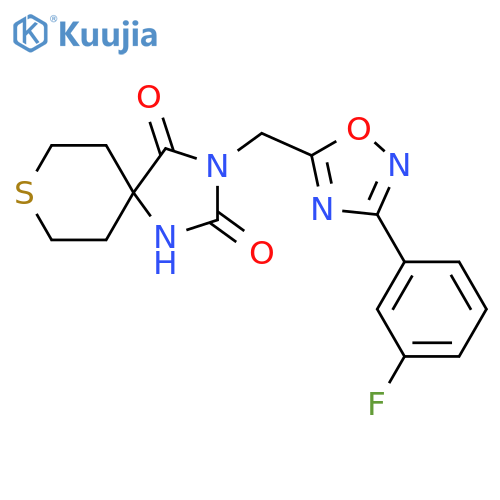 3-{[3-(3-Fluorophenyl)-1,2,4-oxadiazol-5-yl]methyl}-8-thia-1,3-diazaspiro[4.5]decane-2,4-dione structure