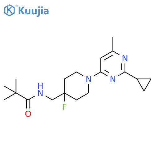 N-{[1-(2-cyclopropyl-6-methylpyrimidin-4-yl)-4-fluoropiperidin-4-yl]methyl}-2,2-dimethylpropanamide structure