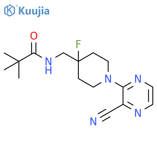 N-{[1-(3-cyanopyrazin-2-yl)-4-fluoropiperidin-4-yl]methyl}-2,2-dimethylpropanamide structure
