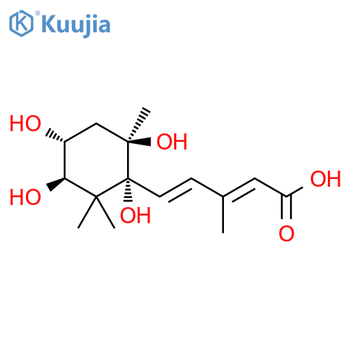 (2E,4E)-3-Methyl-5-[(1R,3R,4R,6R)-1,3,4,6-tetrahydroxy-2,2,6-trimethylcyclohexyl]-2,4-pentadienoic acid structure