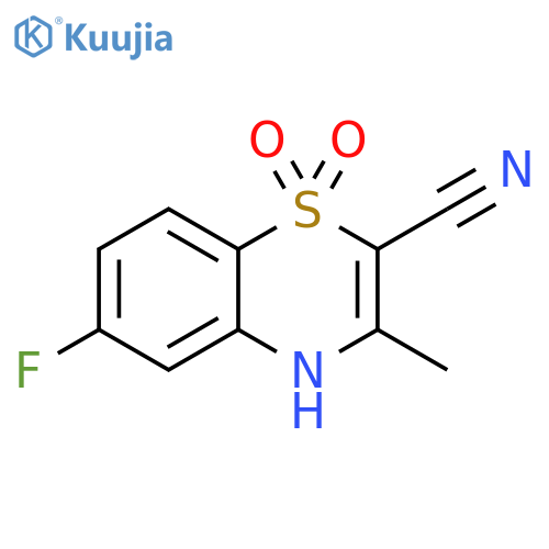 4H-1,4-Benzothiazine-2-carbonitrile, 6-fluoro-3-methyl-, 1,1-dioxide structure