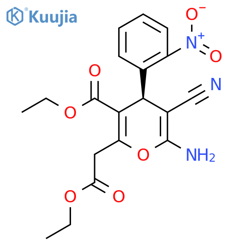 ethyl (4S)-6-amino-5-cyano-2-(2-ethoxy-2-oxoethyl)-4-(2-nitrophenyl)-4H-pyran-3-carboxylate structure