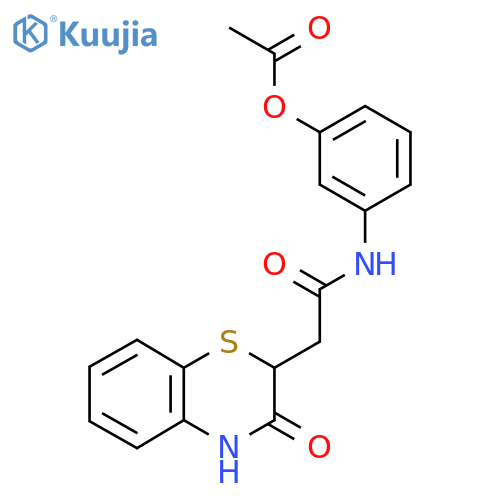 3-[2-(3-oxo-3,4-dihydro-2H-1,4-benzothiazin-2-yl)acetamido]phenyl acetate structure
