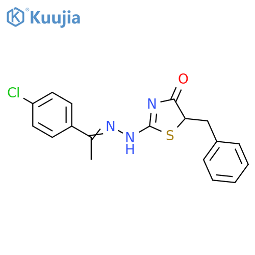 (2E)-5-benzyl-2-(Z)-2-1-(4-chlorophenyl)ethylidenehydrazin-1-ylidene-1,3-thiazolidin-4-one structure