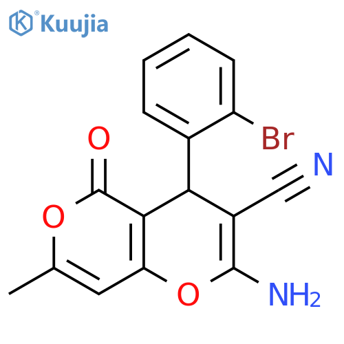 2-amino-4-(2-bromophenyl)-7-methyl-5-oxo-4H,5H-pyrano3,2-cpyran-3-carbonitrile structure