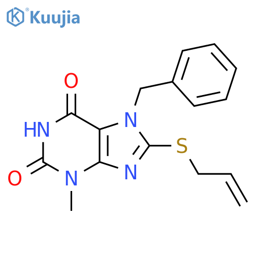 7-benzyl-3-methyl-8-(prop-2-en-1-ylsulfanyl)-2,3,6,7-tetrahydro-1H-purine-2,6-dione structure
