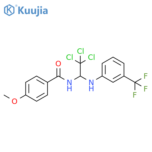 4-methoxy-N-(2,2,2-trichloro-1-{3-(trifluoromethyl)phenylamino}ethyl)benzamide structure