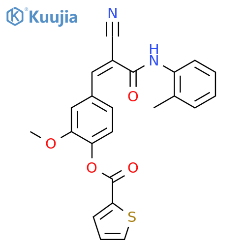 [4-[(Z)-2-Cyano-3-(2-methylanilino)-3-oxoprop-1-enyl]-2-methoxyphenyl] thiophene-2-carboxylate structure