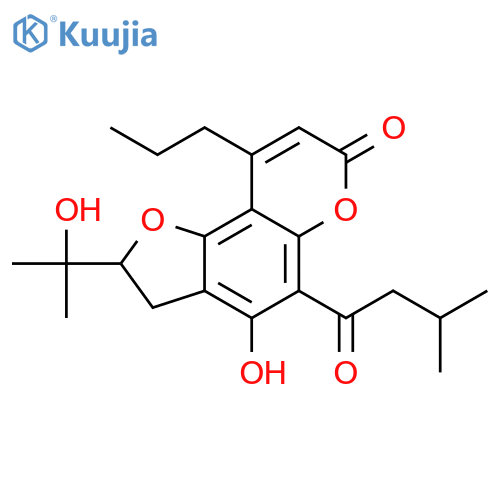 7H-Furo[2,3-f][1]benzopyran-7-one,2,3-dihydro-4-hydroxy-2-(1-hydroxy-1-methylethyl)-5-(3-methyl-1-oxobutyl)-9-propyl- structure