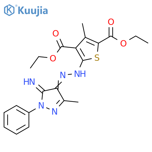 2,4-diethyl 5-{2-[(4E)-5-imino-3-methyl-1-phenyl-4,5-dihydro-1H-pyrazol-4-ylidene]hydrazin-1-yl}-3-methylthiophene-2,4-dicarboxylate structure