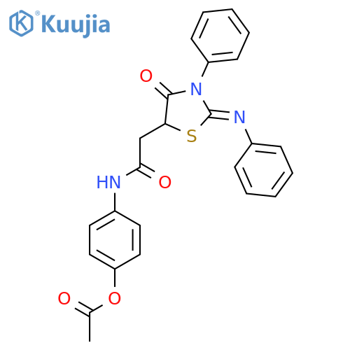 4-{2-(2Z)-4-oxo-3-phenyl-2-(phenylimino)-1,3-thiazolidin-5-ylacetamido}phenyl acetate structure