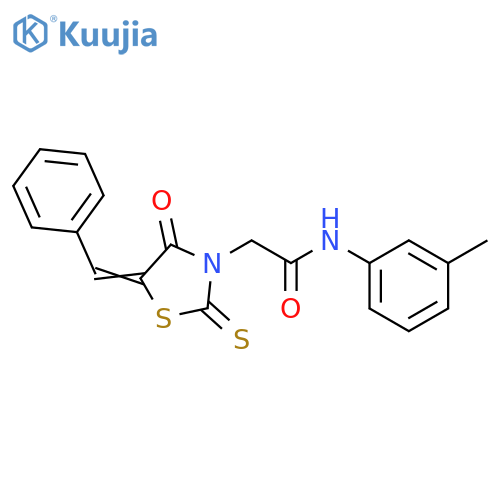 N-(3-methylphenyl)-2-(5Z)-4-oxo-5-(phenylmethylidene)-2-sulfanylidene-1,3-thiazolidin-3-ylacetamide structure