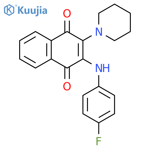 2-(4-fluorophenyl)amino-3-(piperidin-1-yl)-1,4-dihydronaphthalene-1,4-dione structure