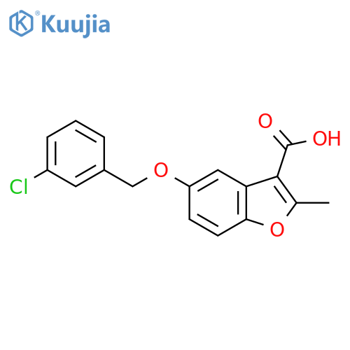 5-(3-chlorophenyl)methoxy-2-methyl-1-benzofuran-3-carboxylic acid structure