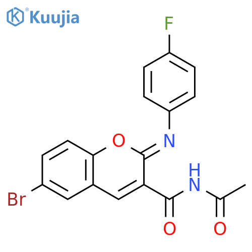 (2Z)-N-acetyl-6-bromo-2-(4-fluorophenyl)imino-2H-chromene-3-carboxamide structure
