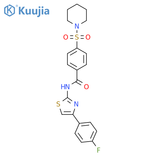 N-(2Z)-4-(4-fluorophenyl)-2,3-dihydro-1,3-thiazol-2-ylidene-4-(piperidine-1-sulfonyl)benzamide structure