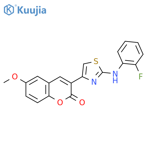 3-{2-(2-fluorophenyl)amino-1,3-thiazol-4-yl}-6-methoxy-2H-chromen-2-one structure