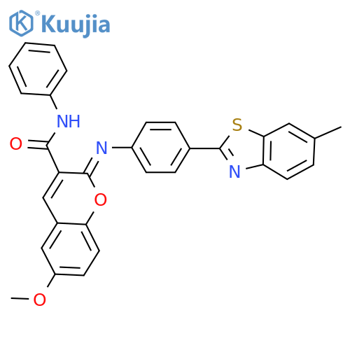 (2Z)-6-methoxy-2-{4-(6-methyl-1,3-benzothiazol-2-yl)phenylimino}-N-phenyl-2H-chromene-3-carboxamide structure